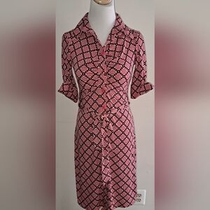 Laundry By Shelli Segal, Red and Black Geometric Pattern Retro Dress‎ Sz 2